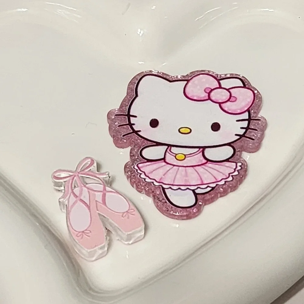 Ballerina Cat Flatback Focal Bead Flats Glitterback Badge Keychain Beaded Pen